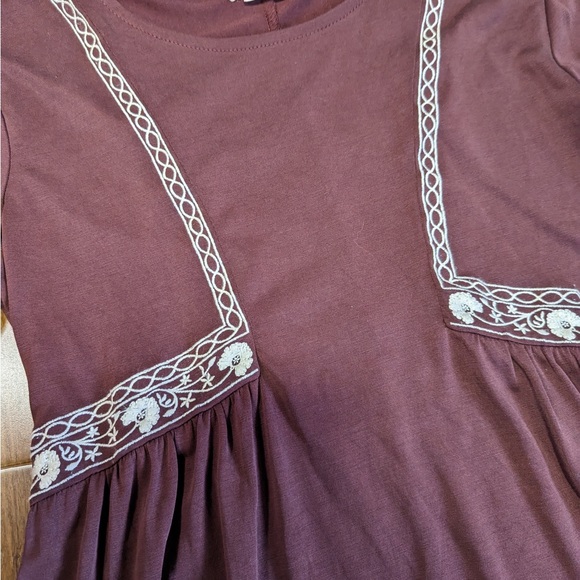 Altar'd State Long Sleeve Maroon Dress with Embroidered Design - Picture 5 of 12